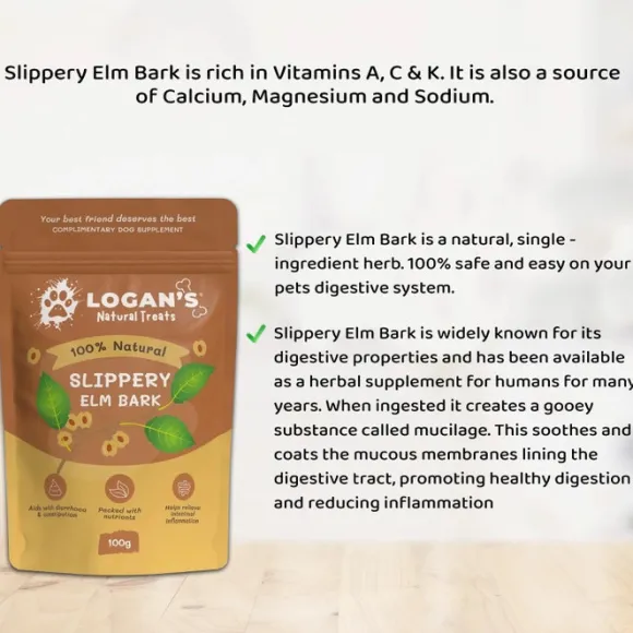 Logan's Natural Treats - Slippery Elm Bark Pet Supplement 100g